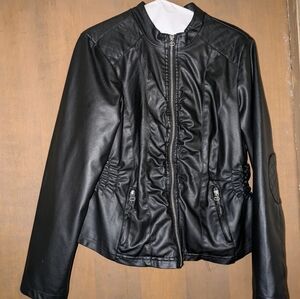 Miss Lili Black Faux Leather Ruched Women’s Jacket Size Large
